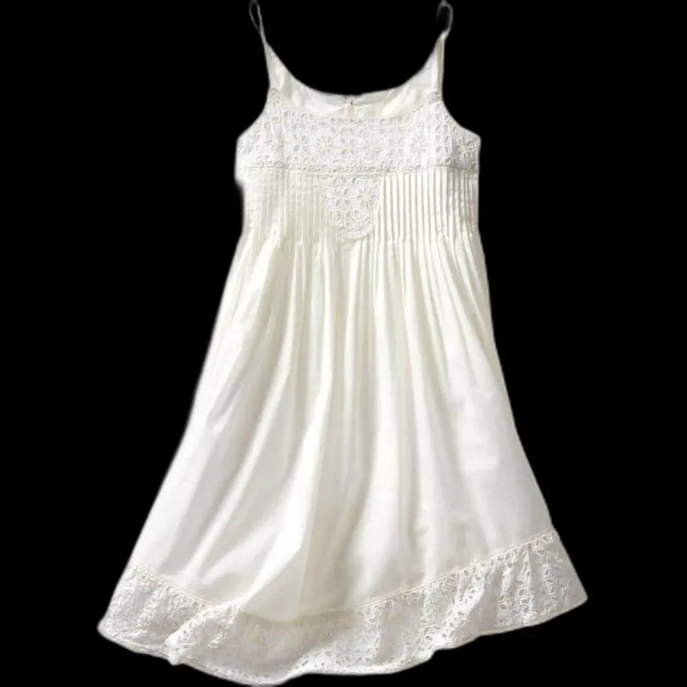 GAP Cream Lace-Trim Spaghetti Strap Casual Dress